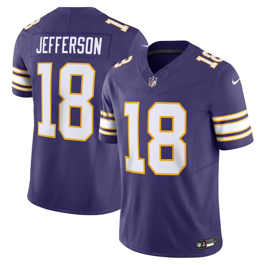 Men Minnesota Vikings 18 Justin Jefferson Nike Purple Classic Vapor F.U.S.E. Limited NFL Jersey